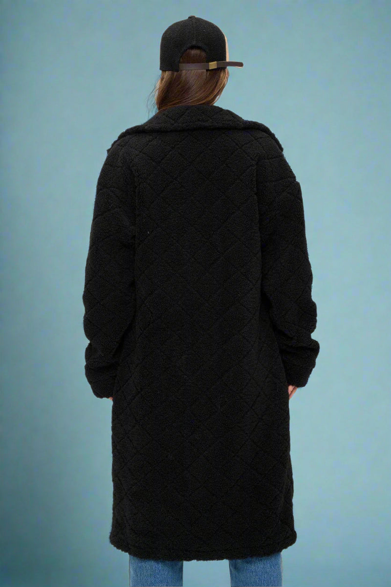 Diamond Sherpa Duster Coat - Black