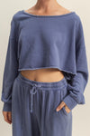 Frayed Long Sleeve Crop Top - Dark Night