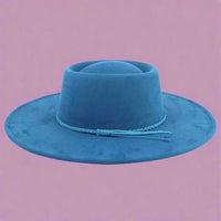 Wide Flat Brim Hat - Blue