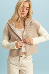 Contrasting Sleeves Sweater Cardigan - Sand