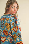 Heart Pattern Pullover Sweater - Blue