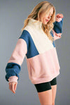 Retro Colorblock Pullover - Pink Blue