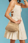 Anastasia Straw Clutch With Chain Strap - Natural