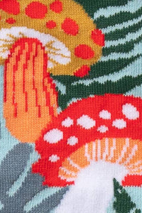 Colorful mushroom pattern on a light blue background