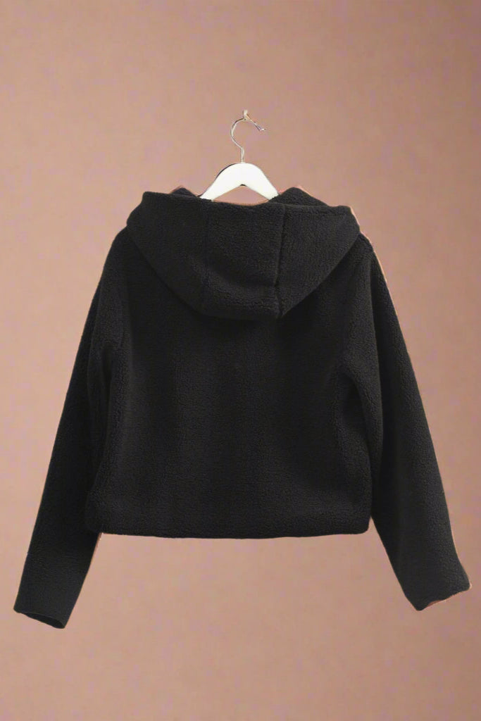 Toggle Hooded Sherpa Jacket - Black