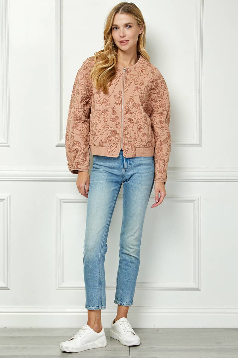 Floral Quilted Zip Jacket - Rose