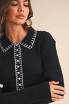 Collared Ribbed Sweater With Contrast Stitch