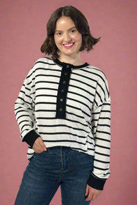 Oversized Striped Button Top - Ivory