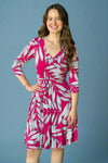 Leaf Faux Wrap Dress Pink