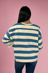 Floral Contrast Striped Top - Cream