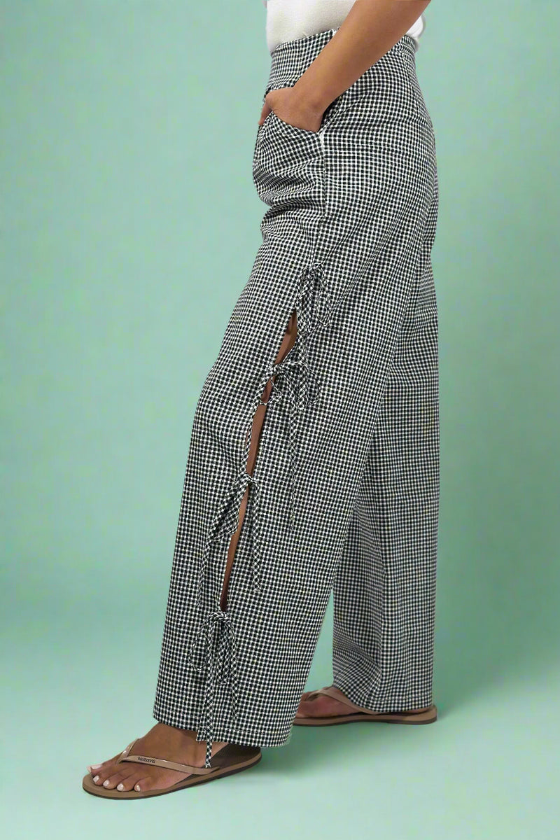HW Open Tie Leg Pant Black & White Check