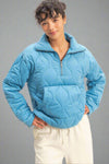 Quilted Half Zip Pullover - Blue