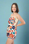 Vibrant Boho Floral Strapless Romper