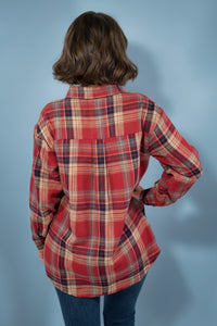 Plaid Button Up Flannel Shirt - Khaki