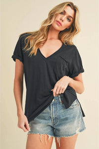 Zoie Rolled Sleeve Tee - Black
