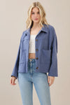 Corduroy Button-Up Boxy Jacket - Blue