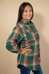 Plaid Button Up Flannel Shirt - Dark Green