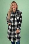 Black, White & Olive Plaid Long Flannel