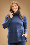 Cowl Neck Tunic Top - Navy