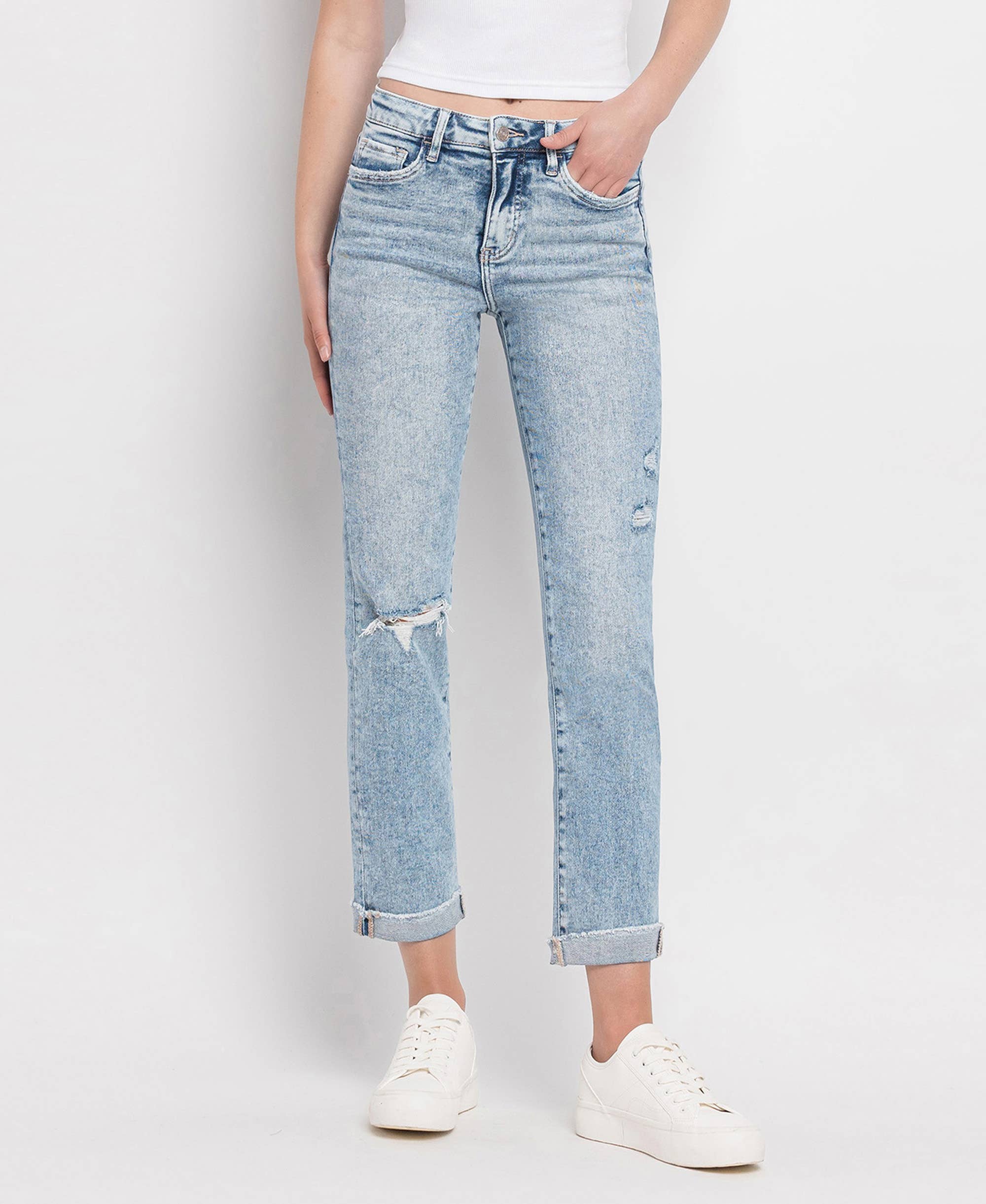 Tummy Control HR Cuff Slim Straight Jeans LV1302