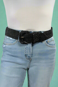 Stretchable Raffia Belt Black