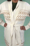 Tribal Print Waist Tie Cardigan - Natural