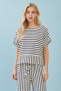 Striped Short-Sleeved Top - Ivory