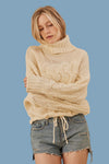 Turtle Neck Cropped Knit Sweater - Ivory