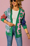 Abstract Multi Print Open Cardigan - Green