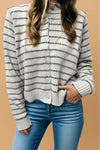 Button Front Sweater Cardigan - Gray Stripe