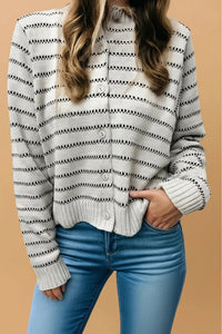 Button Front Sweater Cardigan - Gray Stripe