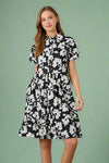 Poplin Print Midi Shirt Dress - Black