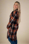 Rust, Black & Cream Plaid Long Flannel