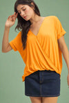 Short Sleeve Surplice Top - Orange