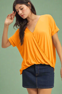 Short Sleeve Surplice Top - Orange