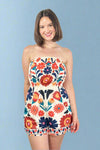 Vibrant Boho Floral Strapless Romper