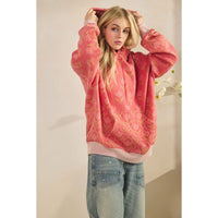 Floral Printed Fleece Hoodie - Coral