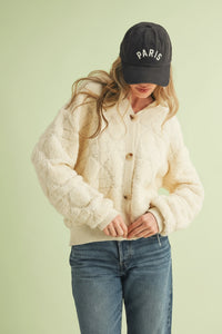 Fuzzy Knit Hoodie Cardigan - Ivory
