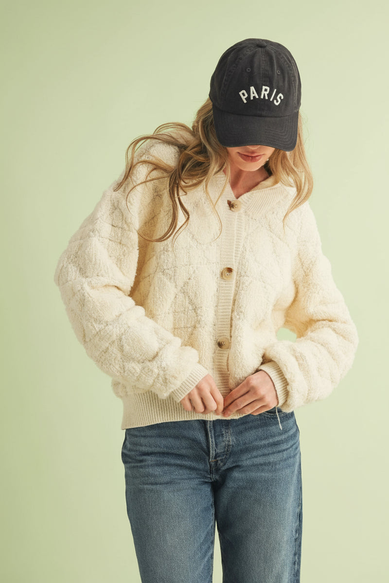 Fuzzy Knit Hoodie Cardigan - Ivory
