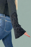 V-Neck Lace Button Down Top - Black