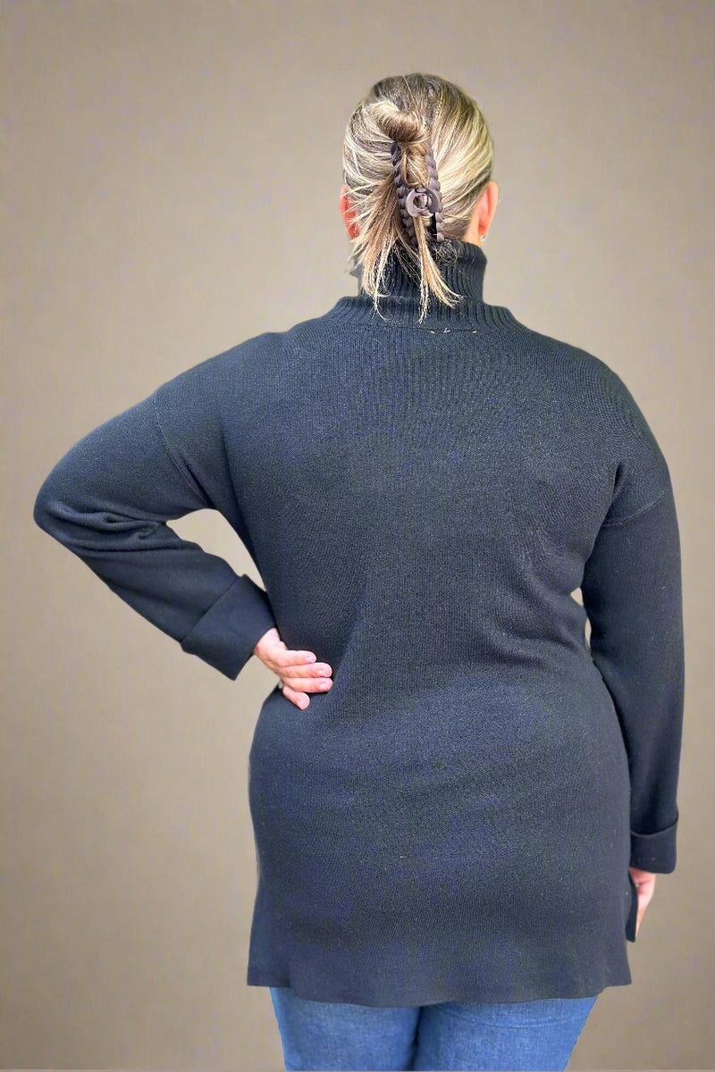 Button Cuff Turtleneck - Black