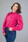 Puff Sleeve Button Down Blouse - Berry