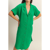Casual Buttoned Shirts Midi Dress - Green