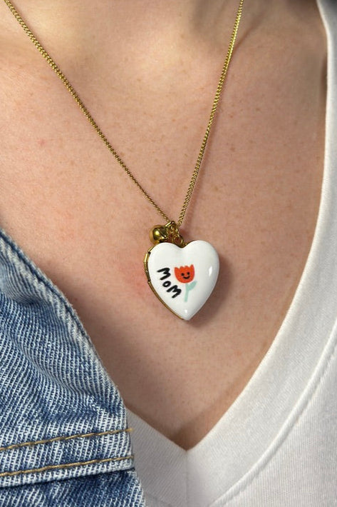 Heart Locket Photo Necklace - Mom