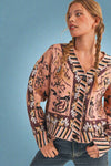 Paisley Knit Sweater Cardigan - Peach
