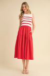 Mixed Media Striped Midi Dress - Red