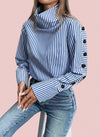 Button-Up High Neck Pullover Shirt - Blue
