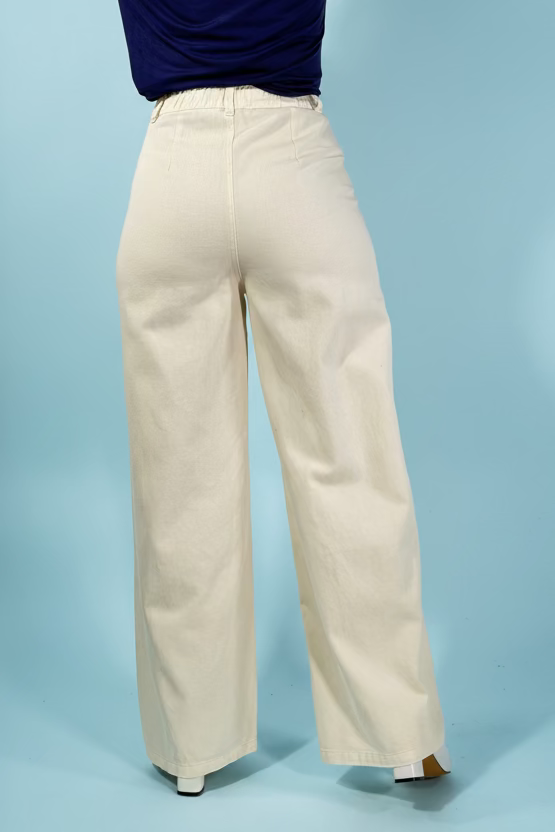 High Waist Wide Leg Pants - Cream