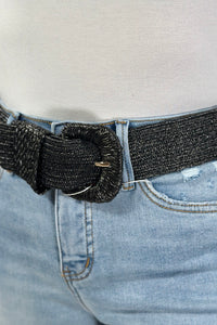 Stretchable Raffia Belt Black