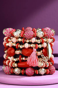 7 Strand Mixed Bead Bracelet - Pink